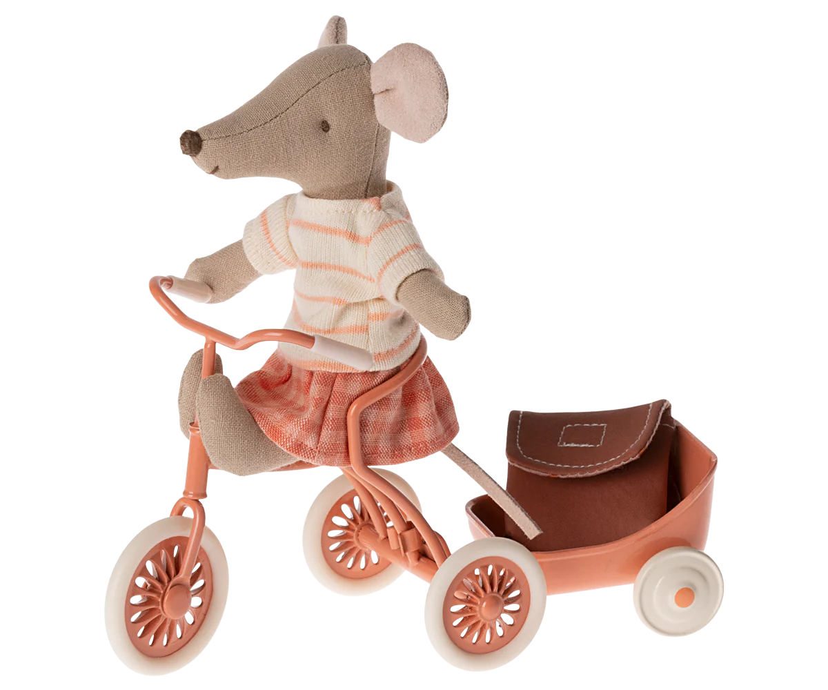 Tricycle Mouse, Big Sister with bag - Coral