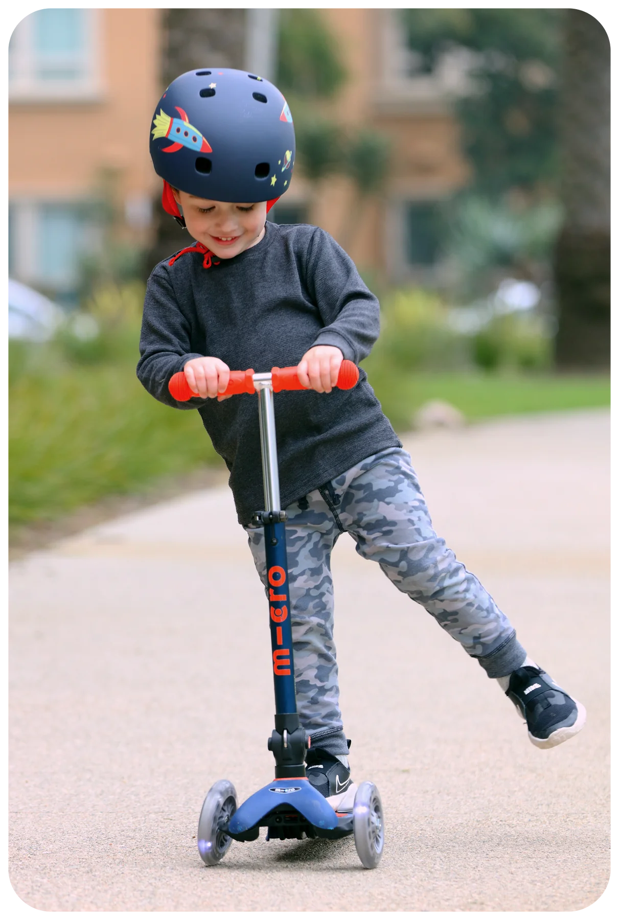 Micro Mini Foldable LED Scooter- Navy Blue/Orange
