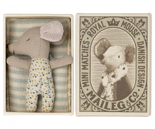 Sleepy/Wakey Baby Mouse in Matchbox - Blue