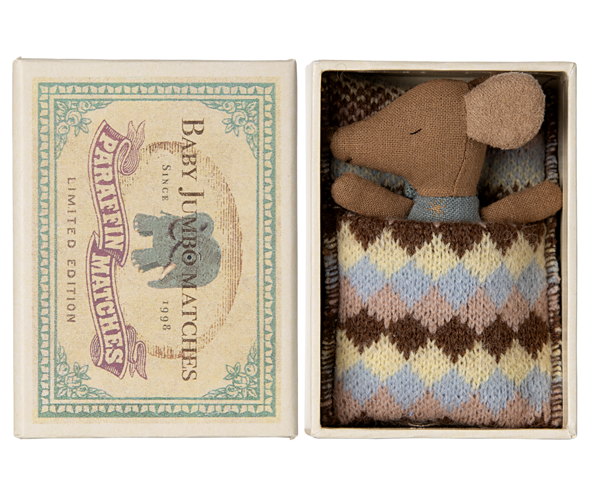 Sleepy Wakey Baby Mouse in Matchbox - Blue