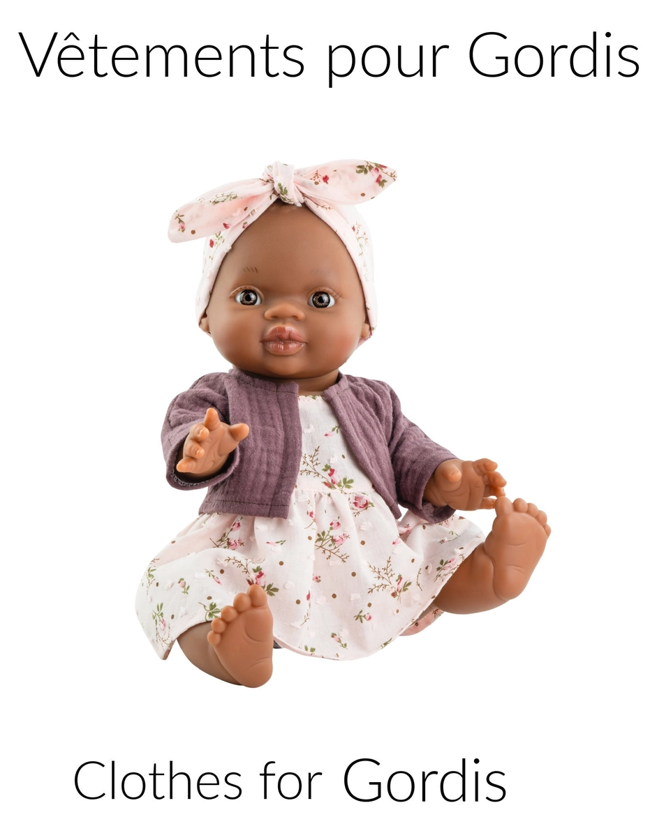 Antique Pink Dress and Matching Headband + Cardigan - Gordis Doll