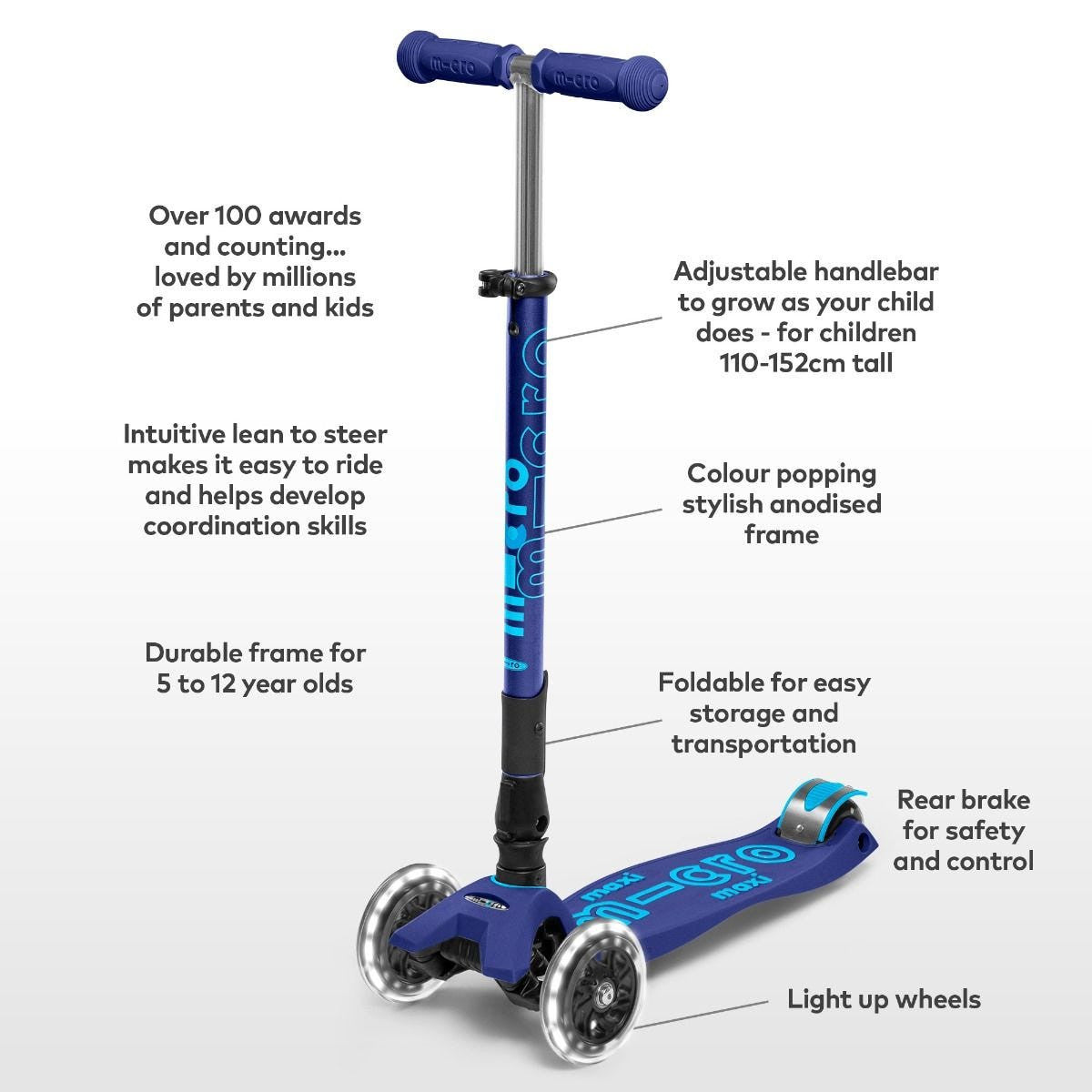 Micro Maxi Foldable LED Scooter- Navy Blue/Red