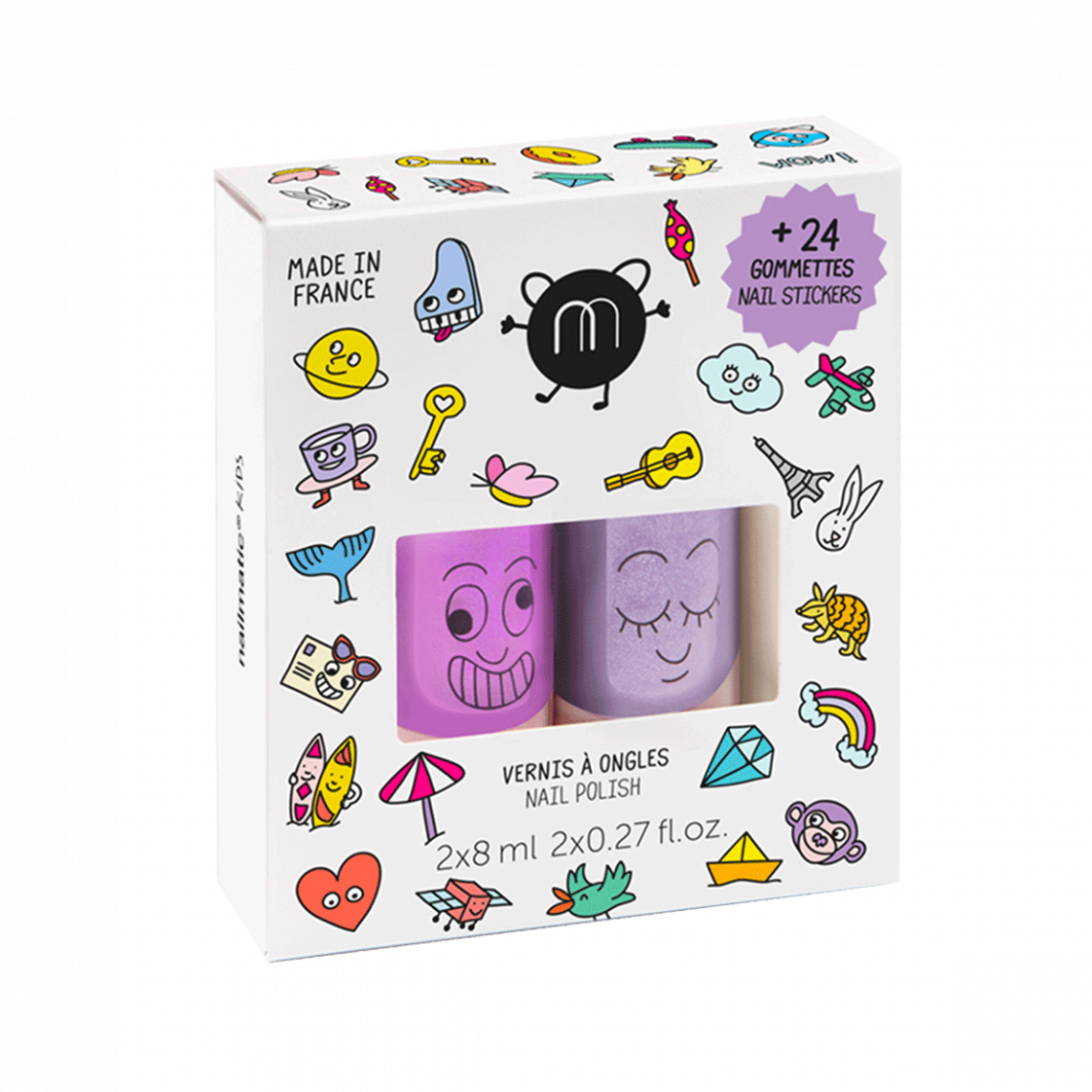 Set: 2 nail polishes + nail sticker WOW