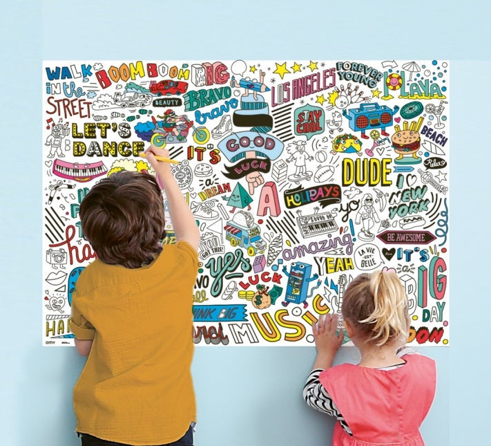 Giant Coloring Poster Folded & Sticker Street Art