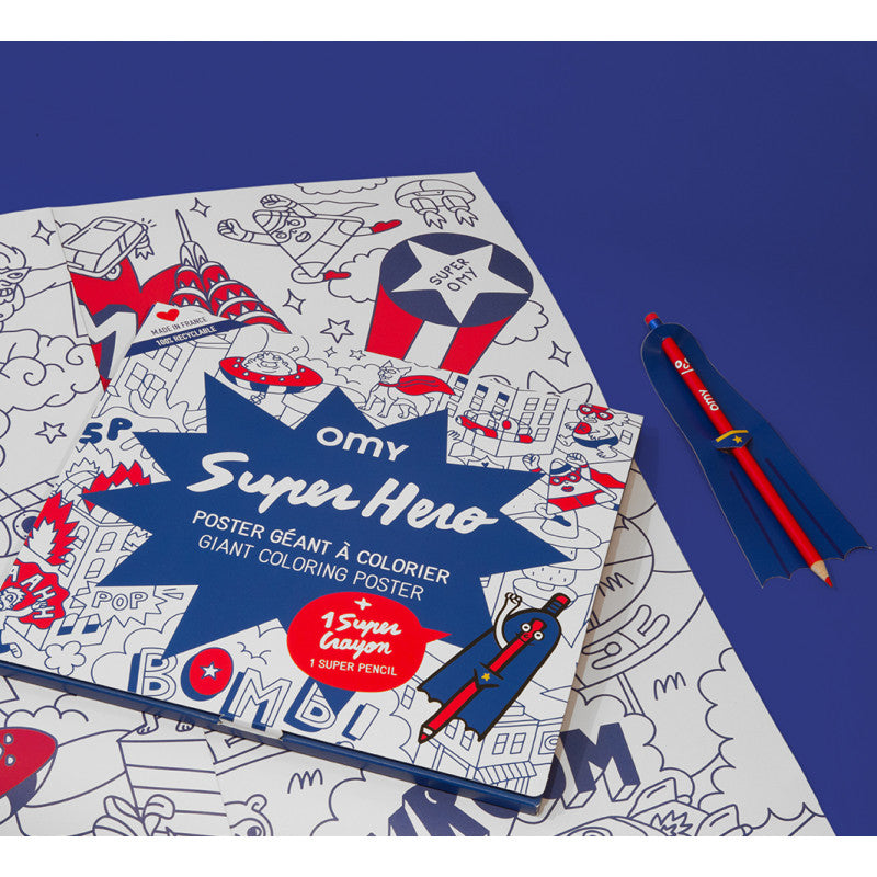 Giant Coloring Poster Folded SUPER HERO + PENCIL